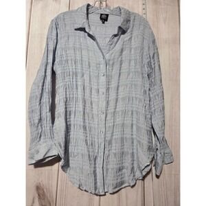 Bobeau Petite Blue Crinkle Textured Button‎ Front Shirt Top Women's XLP